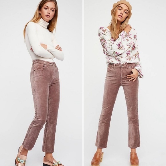 Free People Denim - Free People Dark Brown Velvet Stretch Crop Jeans